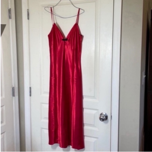 Vintage LA Intimates Nighty Maxi Red Satin Gown Made In USA Rare Party Holiday - Picture 8 of 16